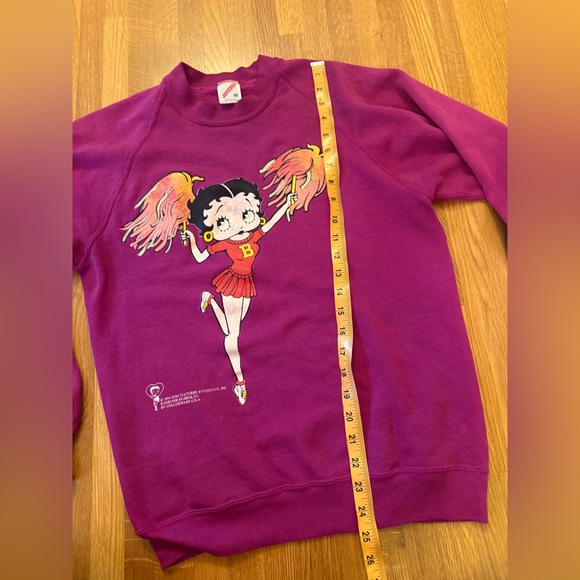 90s Vintage Cheerleader Betty Boop Jerzees Made in USA Magenta Sweatshirt Sz M - Picture 8 of 8